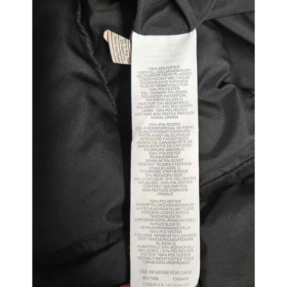 J. Crew Black Wintress Down Filled Belted Puffer Coat Removable Hood Sz XXS - Picture 4 of 4